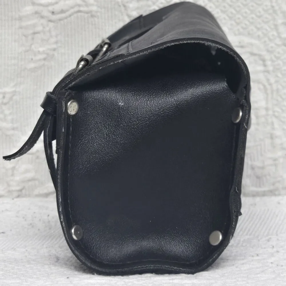 Vintage Harley Davidson Cycle Black Leather Motorcycle Travel Bag Case Biker